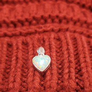 Heart-Shaped Opal Pendant silver charm Necklace